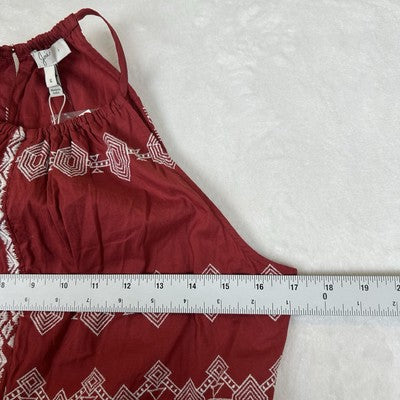 Women's Joie Brick Red Sleeveless Geom Embroidered Top Tank Size 6 Boho Halter