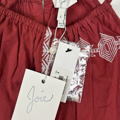 Women's Joie Brick Red Sleeveless Geom Embroidered Top Tank Size 6 Boho Halter