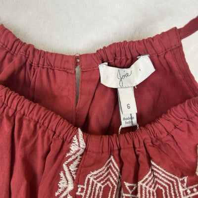 Women's Joie Brick Red Sleeveless Geom Embroidered Top Tank Size 6 Boho Halter