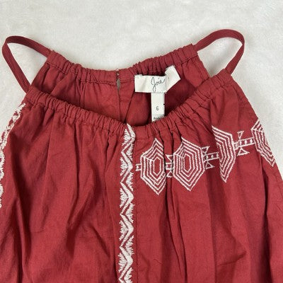 Women's Joie Brick Red Sleeveless Geom Embroidered Top Tank Size 6 Boho Halter