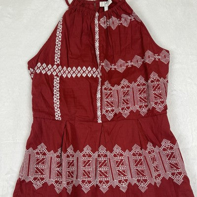 Women's Joie Brick Red Sleeveless Geom Embroidered Top Tank Size 6 Boho Halter