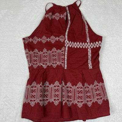 Women's Joie Brick Red Sleeveless Geom Embroidered Top Tank Size 6 Boho Halter