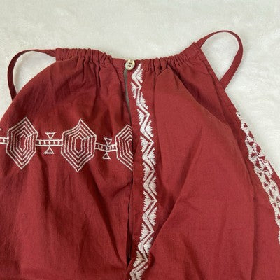 Women's Joie Brick Red Sleeveless Geom Embroidered Top Tank Size 6 Boho Halter
