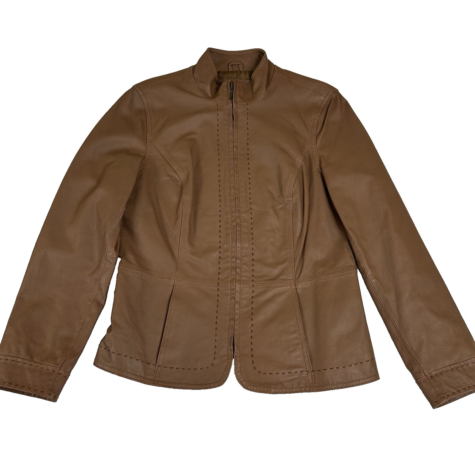 Coldwater Creek Women's Leather Jacket Full Zip Size S Solid Medium Brown Classic