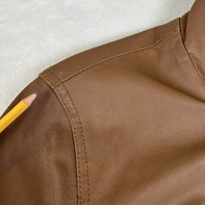 Coldwater Creek Women's Leather Jacket Full Zip Size S Solid Medium Brown Classic
