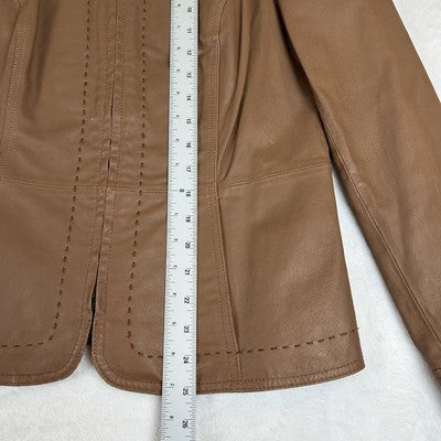 Coldwater Creek Women's Leather Jacket Full Zip Size S Solid Medium Brown Classic