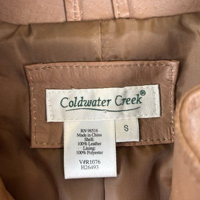 Coldwater Creek Women's Leather Jacket Full Zip Size S Solid Medium Brown Classic