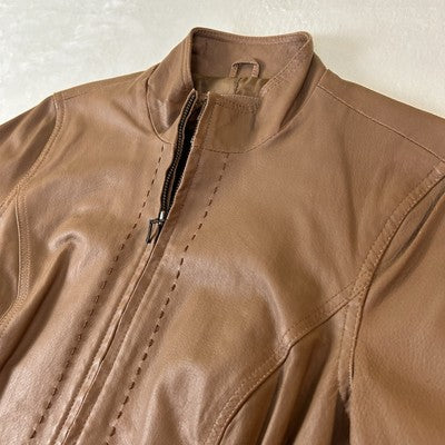 Coldwater Creek Women's Leather Jacket Full Zip Size S Solid Medium Brown Classic