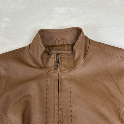 Coldwater Creek Women's Leather Jacket Full Zip Size S Solid Medium Brown Classic