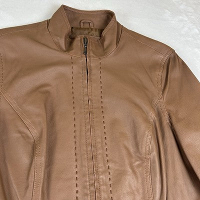 Coldwater Creek Women's Leather Jacket Full Zip Size S Solid Medium Brown Classic