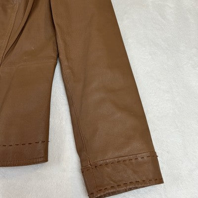 Coldwater Creek Women's Leather Jacket Full Zip Size S Solid Medium Brown Classic
