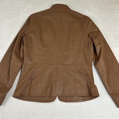 Coldwater Creek Women's Leather Jacket Full Zip Size S Solid Medium Brown Classic