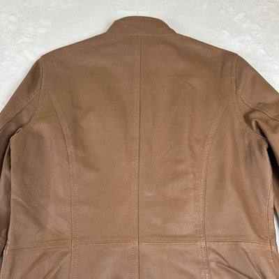 Coldwater Creek Women's Leather Jacket Full Zip Size S Solid Medium Brown Classic