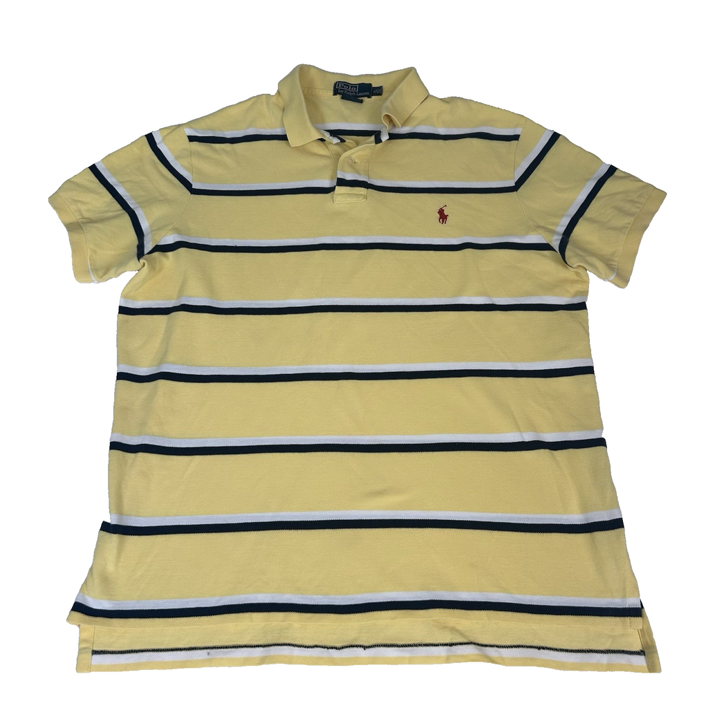 Polo Ralph Lauren Shirt Men XL Yellow Striped Custom Fit Casual 90s Red Pony