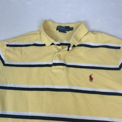 Polo Ralph Lauren Shirt Men XL Yellow Striped Custom Fit Casual 90s Red Pony