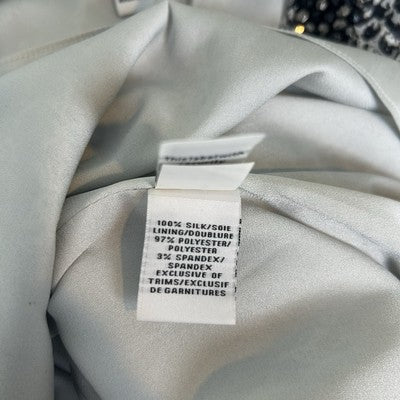 Diane von Furstenberg DVF Women Blouse Size M Black White Printed Beaded Neck 100% Silk