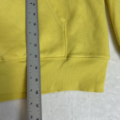 THE NORTH FACE Mens Hoodie Small Yellow Pullover Spell Out Logo Kangaroo Pocket