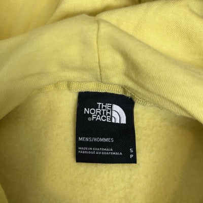 THE NORTH FACE Mens Hoodie Small Yellow Pullover Spell Out Logo Kangaroo Pocket