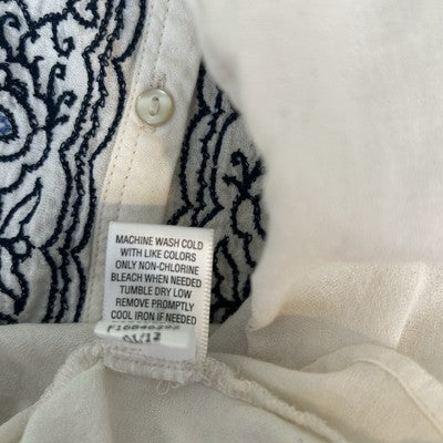 Converse One Star Womens Top Cream Blue Size L Boho Embroidered Button Down Shirt