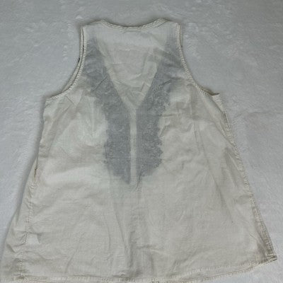 Converse One Star Womens Top Cream Blue Size L Boho Embroidered Button Down Shirt