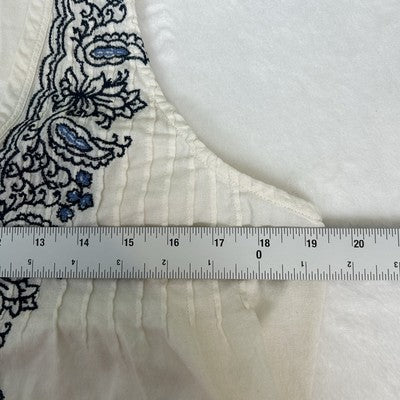 Converse One Star Womens Top Cream Blue Size L Boho Embroidered Button Down Shirt