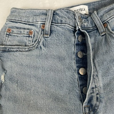 Pistola Jeans High Rise Distressed Straight Legs Size 27 Light Wash Organic Cotton