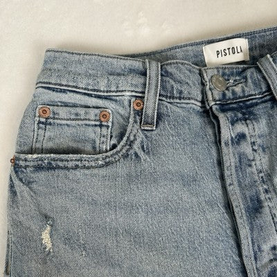 Pistola Jeans High Rise Distressed Straight Legs Size 27 Light Wash Organic Cotton