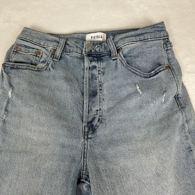 Pistola Jeans High Rise Distressed Straight Legs Size 27 Light Wash Organic Cotton