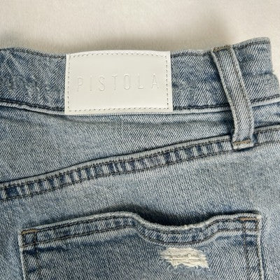 Pistola Jeans High Rise Distressed Straight Legs Size 27 Light Wash Organic Cotton