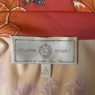St John Sport by Marie Gray Jacket Size Small Orange Butterfly Floral Art to Wear