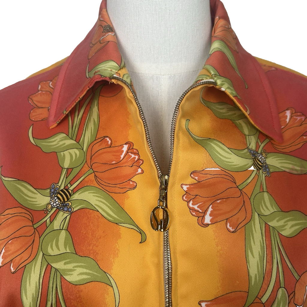 St John Sport by Marie Gray Jacket Size Small Orange Butterfly Floral Art to Wear