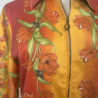 St John Sport by Marie Gray Jacket Size Small Orange Butterfly Floral Art to Wear