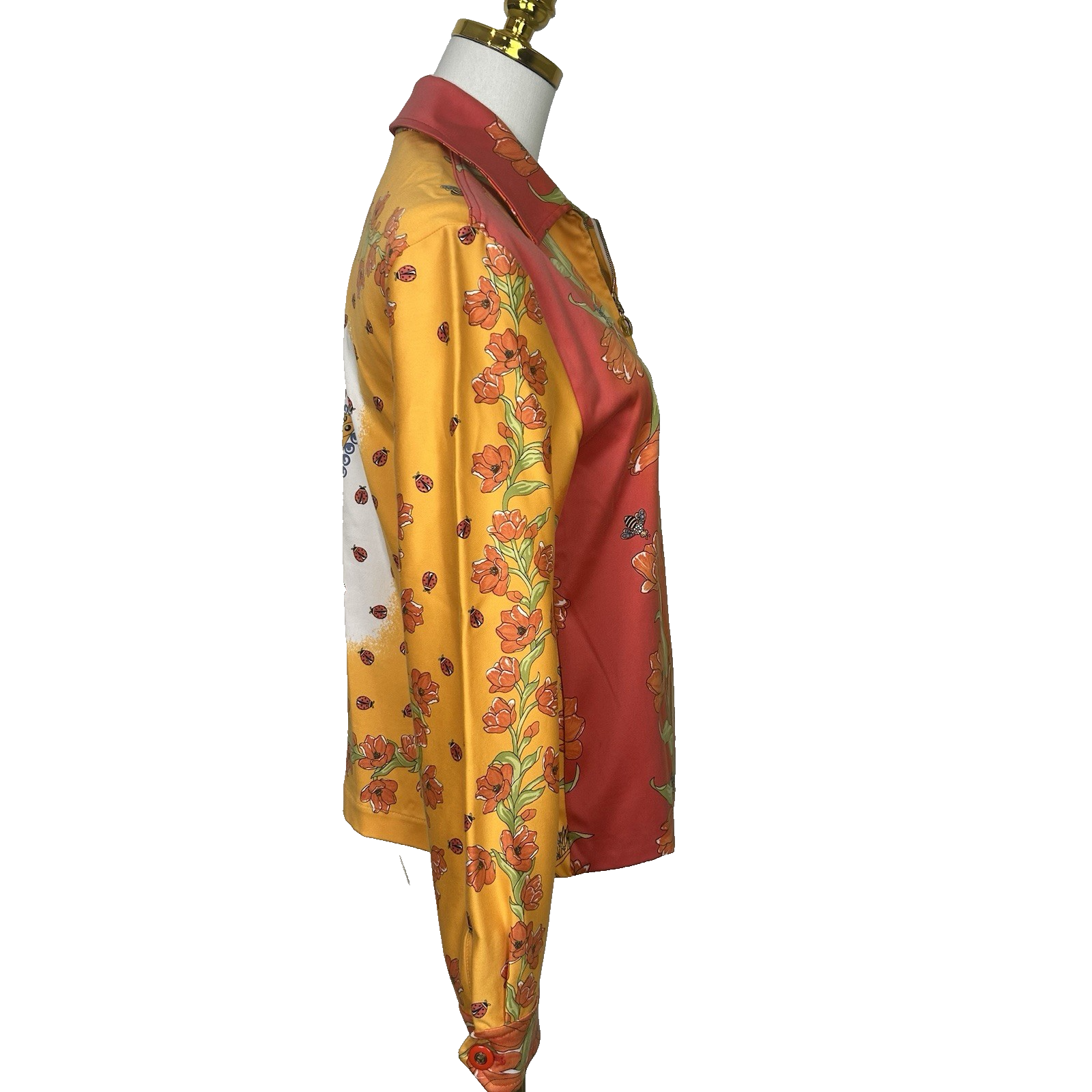 St John Sport by Marie Gray Jacket Size Small Orange Butterfly Floral Art to Wear