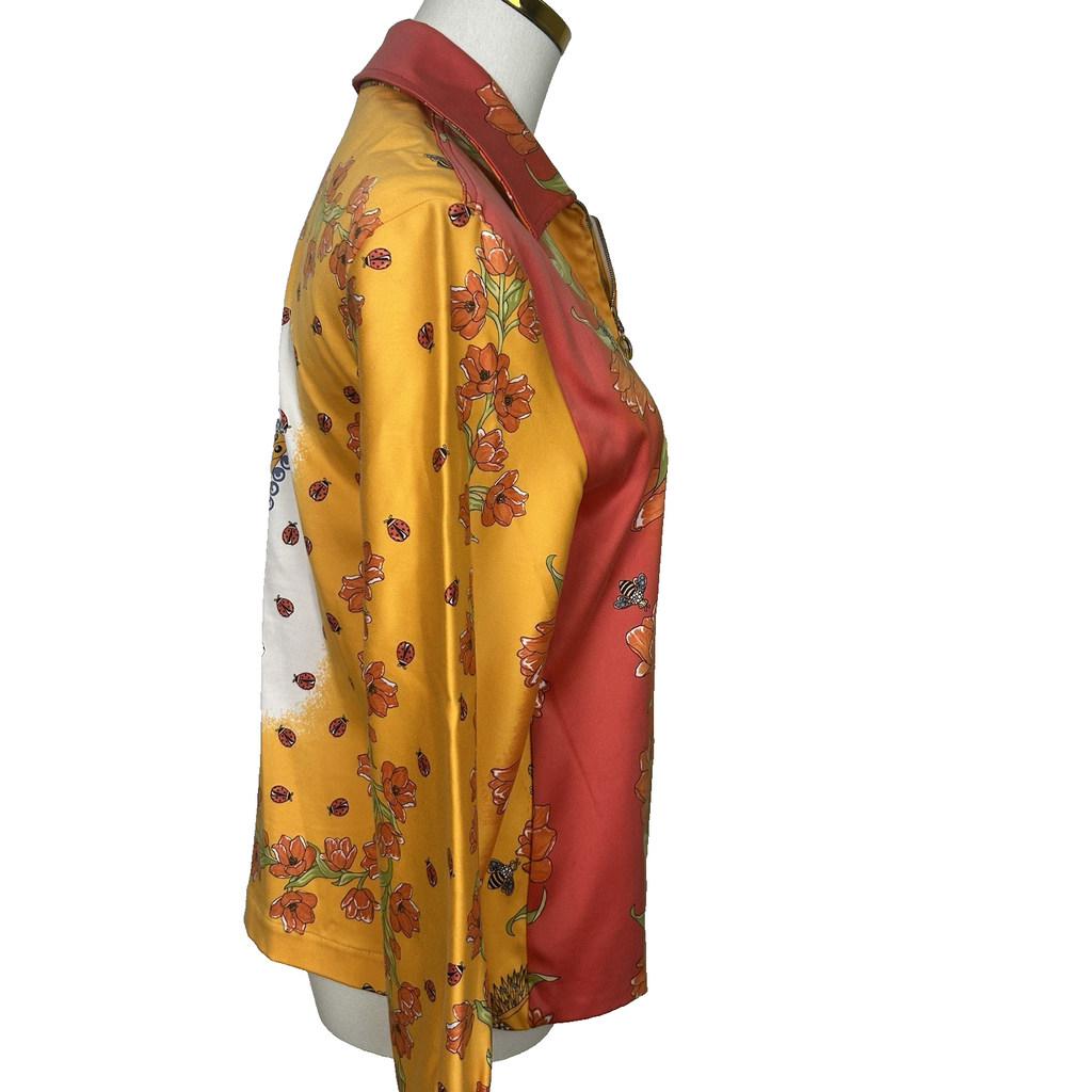 St John Sport by Marie Gray Jacket Size Small Orange Butterfly Floral Art to Wear