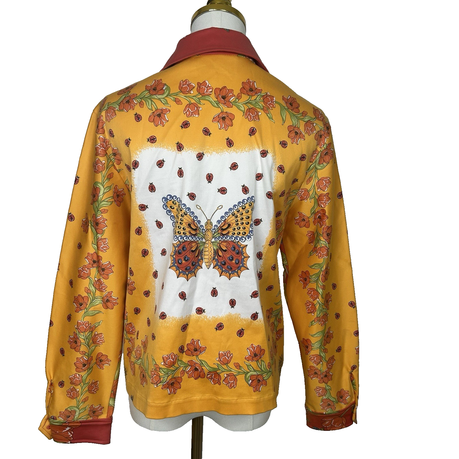 St John Sport by Marie Gray Jacket Size Small Orange Butterfly Floral Art to Wear