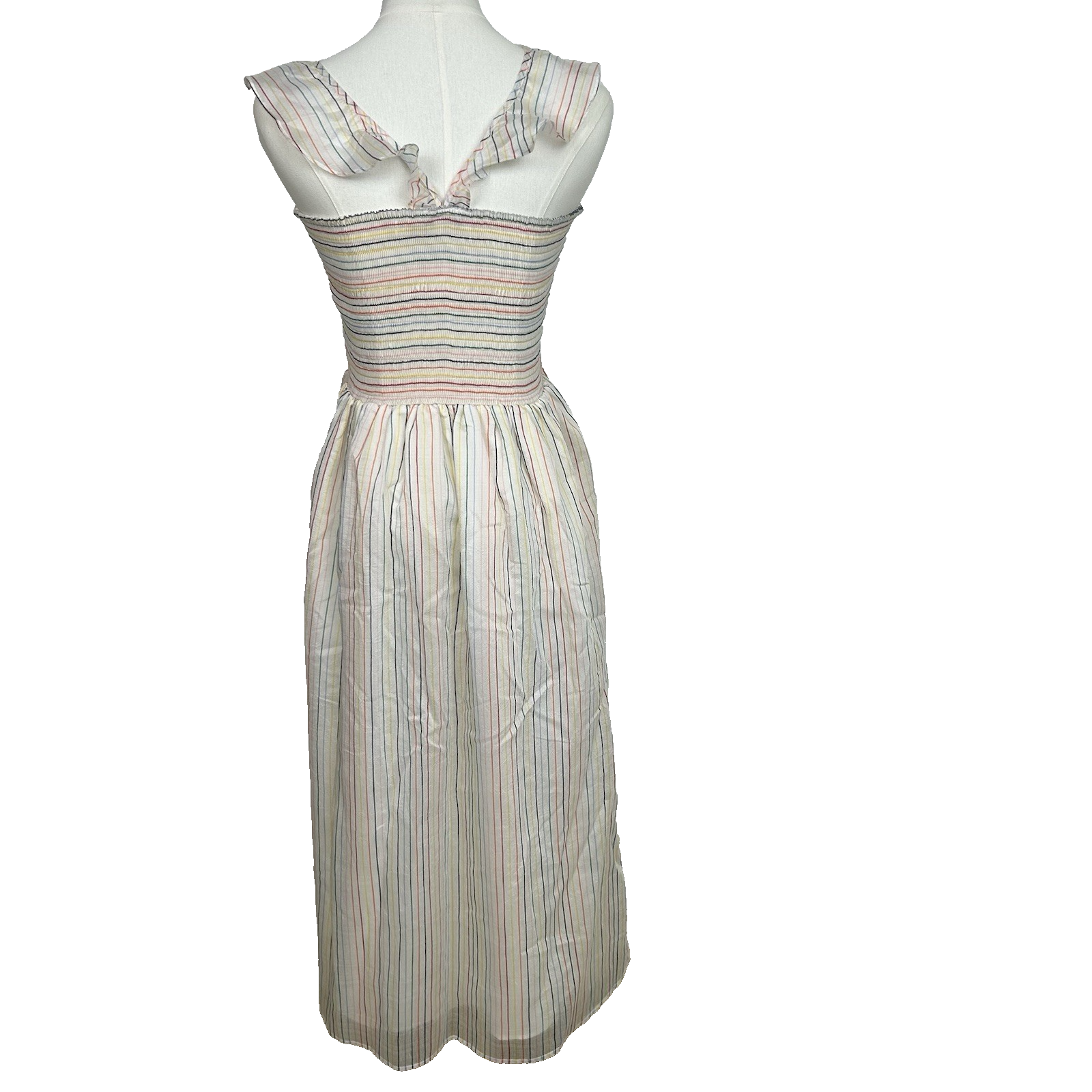 Madewell Womens Ruffle-Strap Smocked Airy Dress Size M Ivory Rainbow Stripes