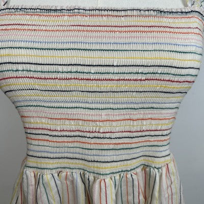 Madewell Womens Ruffle-Strap Smocked Airy Dress Size M Ivory Rainbow Stripes