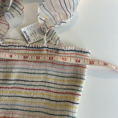 Madewell Womens Ruffle-Strap Smocked Airy Dress Size M Ivory Rainbow Stripes