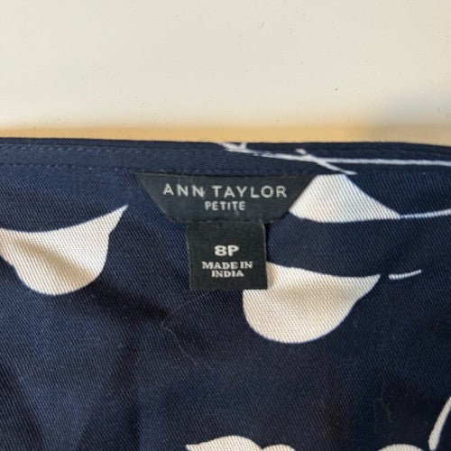 Ann Taylor Dress Womens Petite 8 Blue Wrap Floral Print Tie Waist Romantic Chic