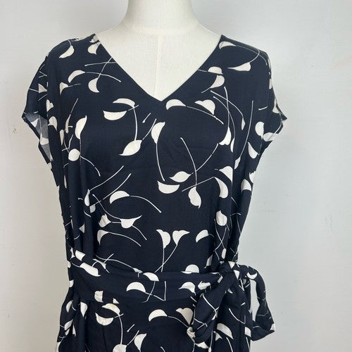 Ann Taylor Dress Womens Petite 8 Blue Wrap Floral Print Tie Waist Romantic Chic