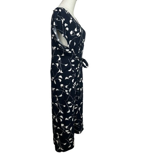 Ann Taylor Dress Womens Petite 8 Blue Wrap Floral Print Tie Waist Romantic Chic