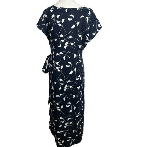 Ann Taylor Dress Womens Petite 8 Blue Wrap Floral Print Tie Waist Romantic Chic