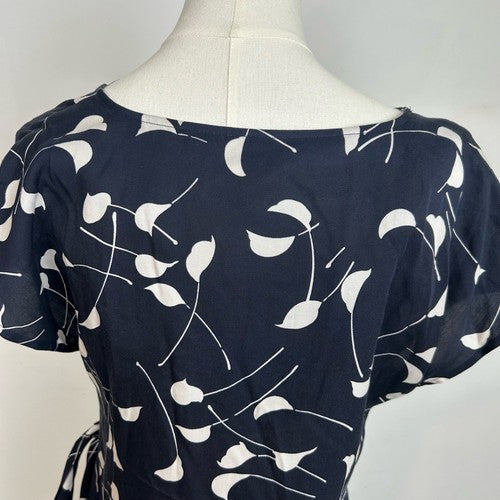 Ann Taylor Dress Womens Petite 8 Blue Wrap Floral Print Tie Waist Romantic Chic