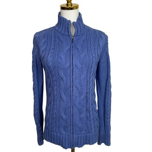 LL Bean Sweater Women Small Purple Cable Knit Long Sleeve Mock Neck Classic Preppy