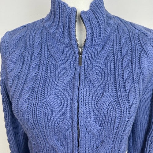 LL Bean Sweater Women Small Purple Cable Knit Long Sleeve Mock Neck Classic Preppy