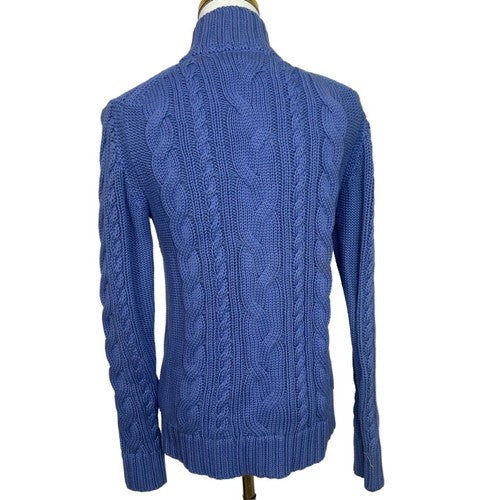 LL Bean Sweater Women Small Purple Cable Knit Long Sleeve Mock Neck Classic Preppy