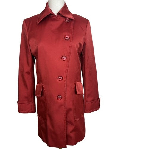 Cole Haan Coat Womens Size 2 Red Double Breasted Notched Collar Vintage Classic