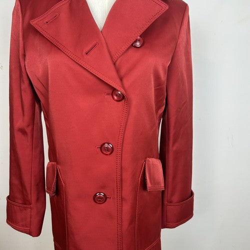 Cole Haan Coat Womens Size 2 Red Double Breasted Notched Collar Vintage Classic
