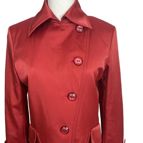 Cole Haan Coat Womens Size 2 Red Double Breasted Notched Collar Vintage Classic