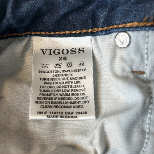 Vigoss Jeans Womens Size 26 Dark Wash Distressed Skinny Ripped Knees Frayed Hem Edgy
